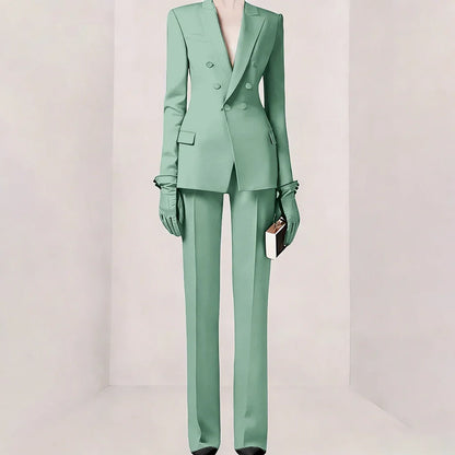 Purple Women Suit Double-breasted Peaked Lapel Two Pieces(Jacket+Pants) Modern Fashion Slim Business Office Lady Set Custom