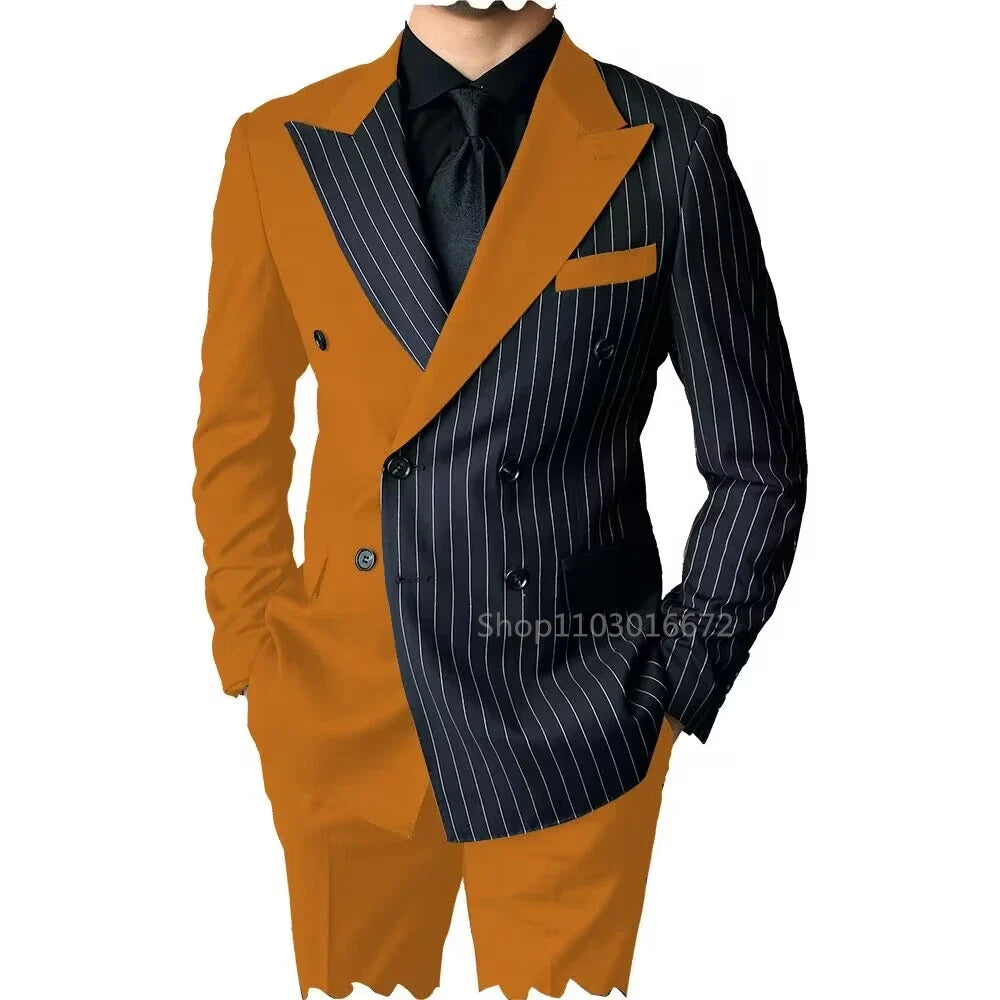 2 Piece Men's Wedding Suits Groom Tuxedos with Peak Lapel Double Breasted Blazer And Pants Set for Prom Business Costume Homme