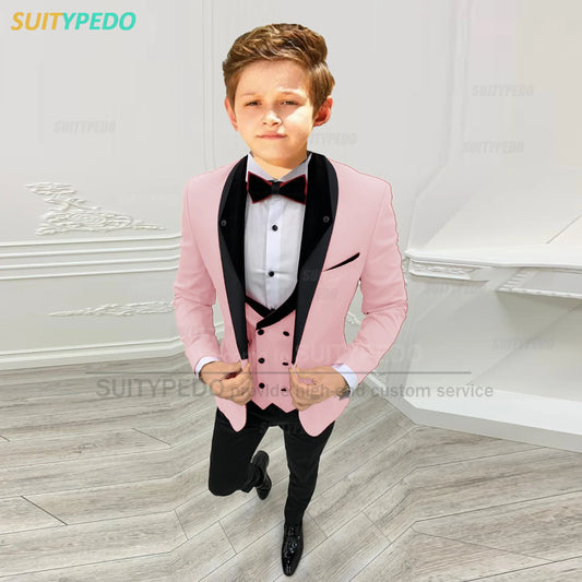 Boys Fashion Suit Sets Wedding Banquet Flower Kids Formal Tuxedos Graduation Ceremony Custom Slim Fit Blazer Vest Pants 3 Pieces