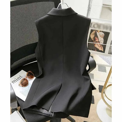 Women Spring Suit Jacket With Lined Waistcoat Female Korean Solid Color Loose Double Breasted Casual Blazers Vest Tops Jacket