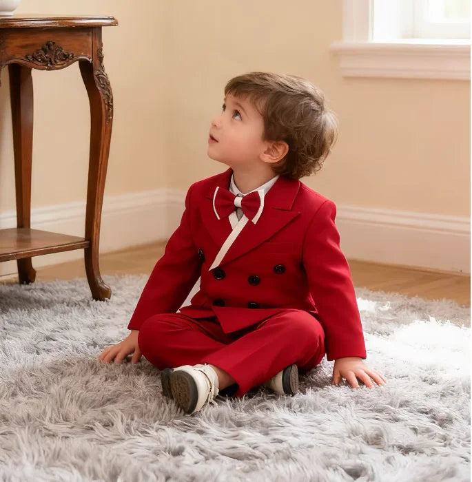 Children's White Suit Set Boys Autumn Winter Piao Host Speech Performance Costume Kids Wedding Birthday Party Photography Outfit