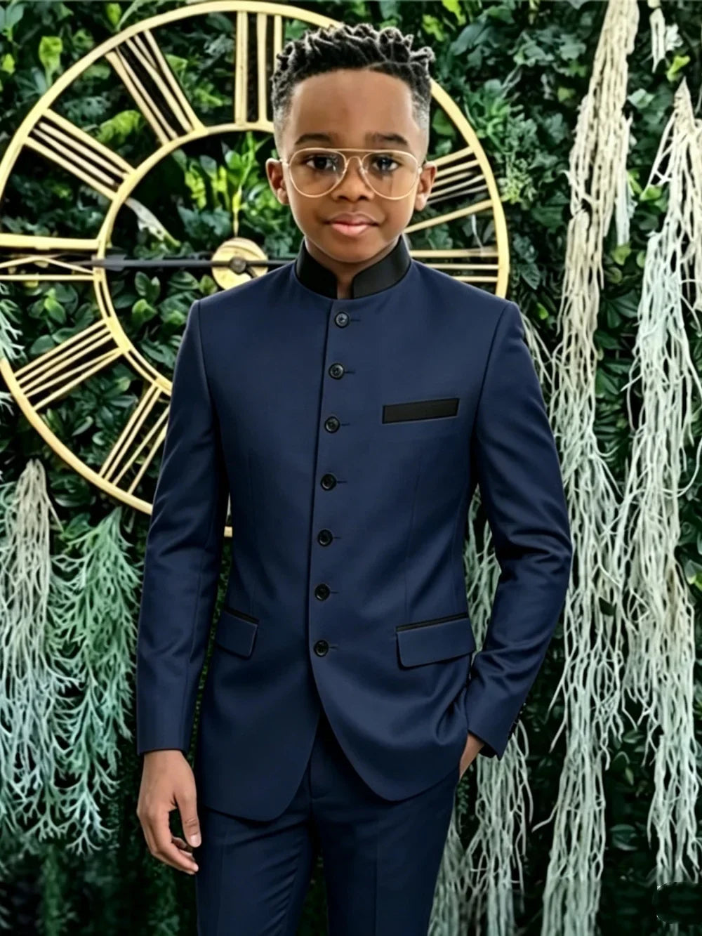New African Boys Formal Suit Set 2 Pieces Wedding Ring Bearer Outfit Classic Stand-out Collar Kids Slim Fit Tuxedo For Birthday