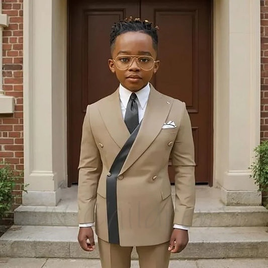 Formal Boy's Suits Wedding Set Two Pieces Chic Peaked Lapel Slim Fit Birthday Party Elegant Children Clothing Jacket Pants