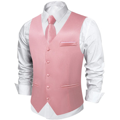 Men's Satin Suit Vest Set with Tie Handkerchief and Cufflinks for Wedding and Prom