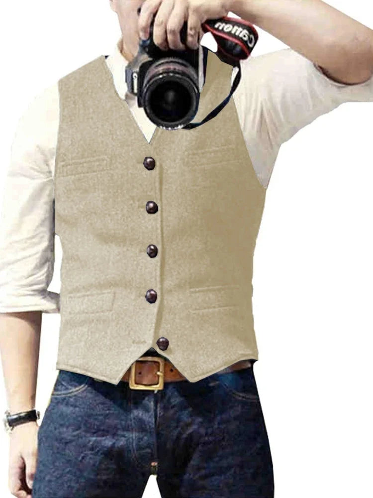 Men's Herringbone Vest – Single Breasted Formal Waistcoat for Business & Casual Wear