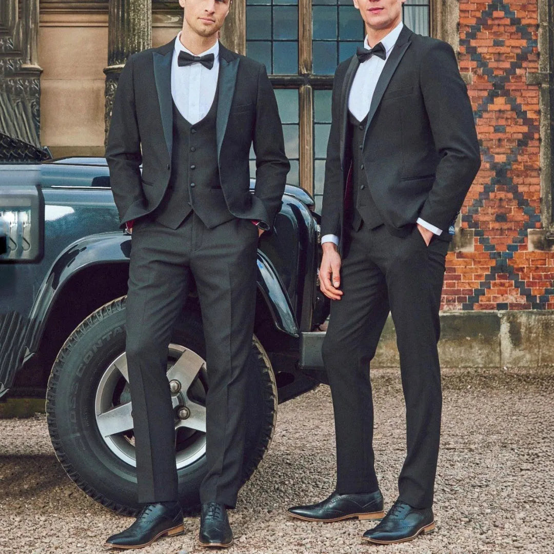 Men Suit Black 3 Pieces Single Button With Bright Lapel For Wedding Groom Party Birthday Banquet Business Work Jacket Vest Pants