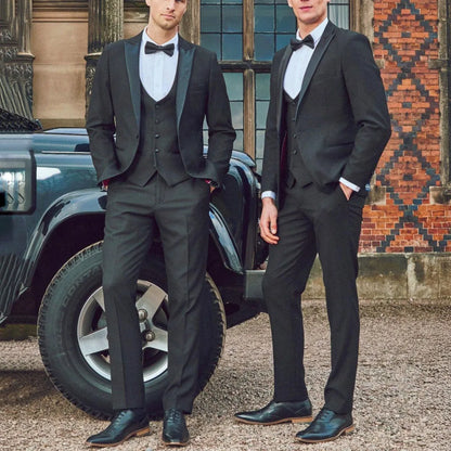 Men Suit Black 3 Pieces Single Button With Bright Lapel For Wedding Groom Party Birthday Banquet Business Work Jacket Vest Pants