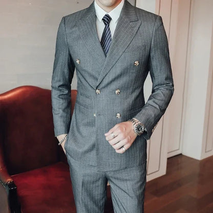 Men's Three-Piece Suit – Double Breasted Slim Fit Formal Suit for Men in Multiple Colors
