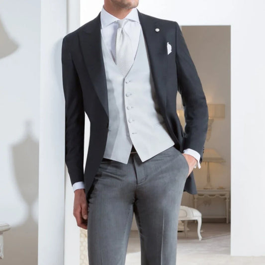 Men Suit 3 Piece With Lapel Single Button For Wedding Banquet Prom Party Business Official Work Tuxedo Set Jacket Vest With Pant