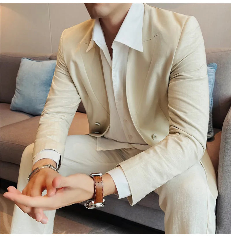 Summer Linen Breathable Suit Jacket Daily Casual Thin Blazers Men's Business Formal Suit Jacket Wedding Groom Coats Men Clothing