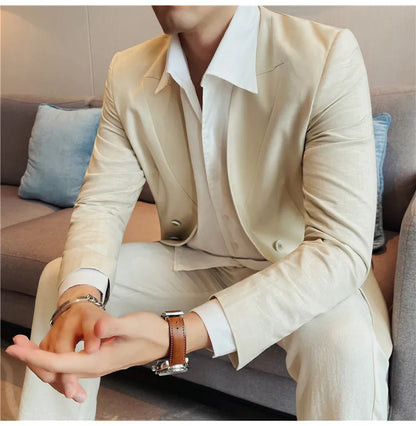 Summer Linen Breathable Suit Jacket Daily Casual Thin Blazers Men's Business Formal Suit Jacket Wedding Groom Coats Men Clothing