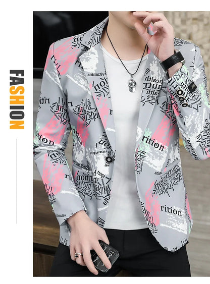 2022 New Fashion Print Suit Jacket Men's Slim Fit Casual Blazers Streetwear Social Club Prom Formal Party Suit Coats Hommes