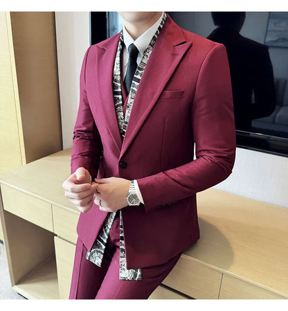 Scarf With Design Double Collar Suit Men's Business Casual Groom Wedding Slim Fit Suit Tuxedo 3-piece Set (Jacket+Vest+Pant)