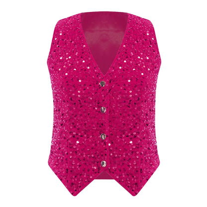 Women's Waistcoat Club Disco Music Festival V-neck Sequins Vests Fashion Woman Sleeveless Vest Tops Lady Nightclub Outfit