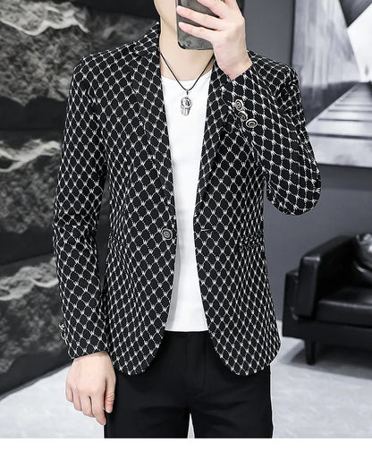 Korean Letter Print Men Blazers Brand 2024 Spring Casual Business Suit Jackets Slim Fit Street Wear Social Jacket Men Clothing