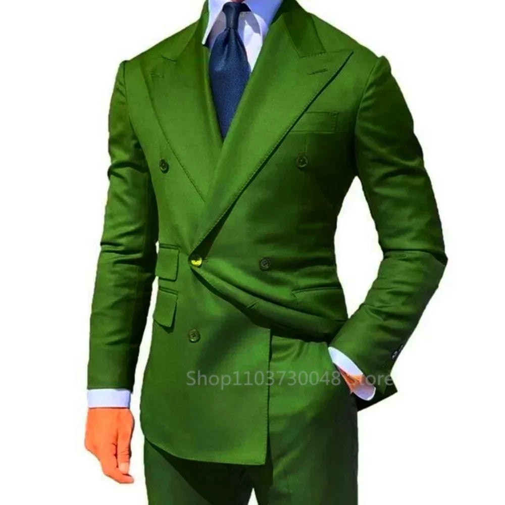 2 PCS Solid Wedding Tuxedo for Men Slim Fit Double Breasted Peak Lapel Blazer And Pants Formal Groom Wear for Party Prom