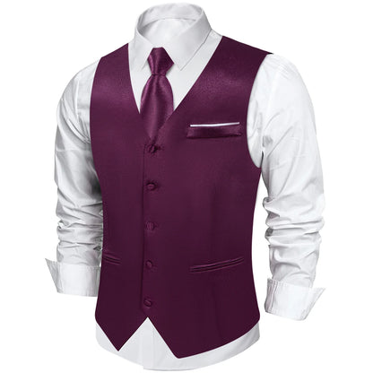 Men's Satin Suit Vest Set with Tie Handkerchief and Cufflinks for Wedding and Prom