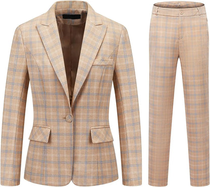 Plaid Women Suits Office Sets 2023 Vintage Long Sleeve Single Button Silm Blazers Chic High Waist Casual Pants Suits