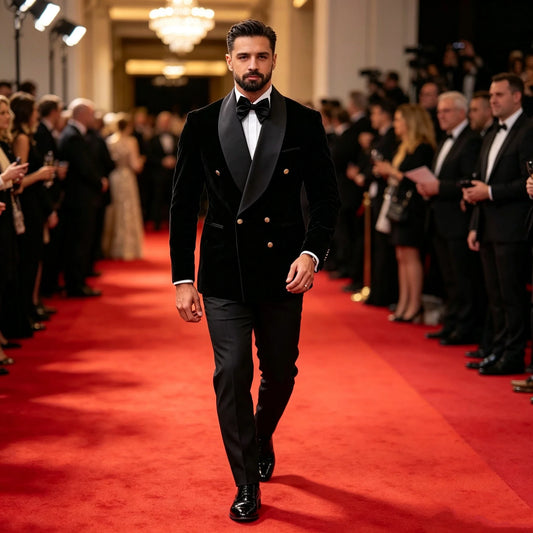 Men's Black Velvet Double Breasted 2-Piece Suit for Weddings and Formal Events