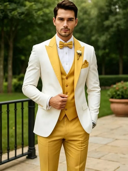 High Quality Men's Color-blocked Suits 3 Pieces For Formal Occasion Classy Peak Lapel Suit Set For Man Business Outfit XS-6XL