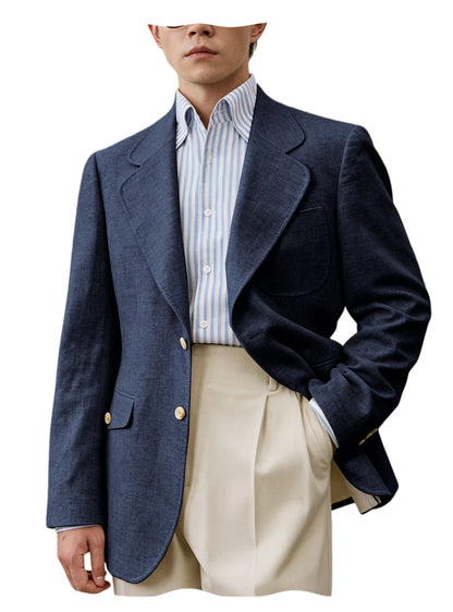 Men's Linen Blend Blazer – Single Breasted Casual Business Jacket for Office & Summer Occasions