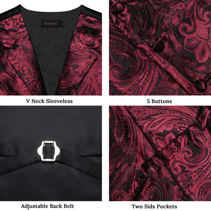 Men's Paisley Suit Vest & Tie Set – Formal Waistcoat with Necktie Pocket Square, Perfect for Weddings and Business Events