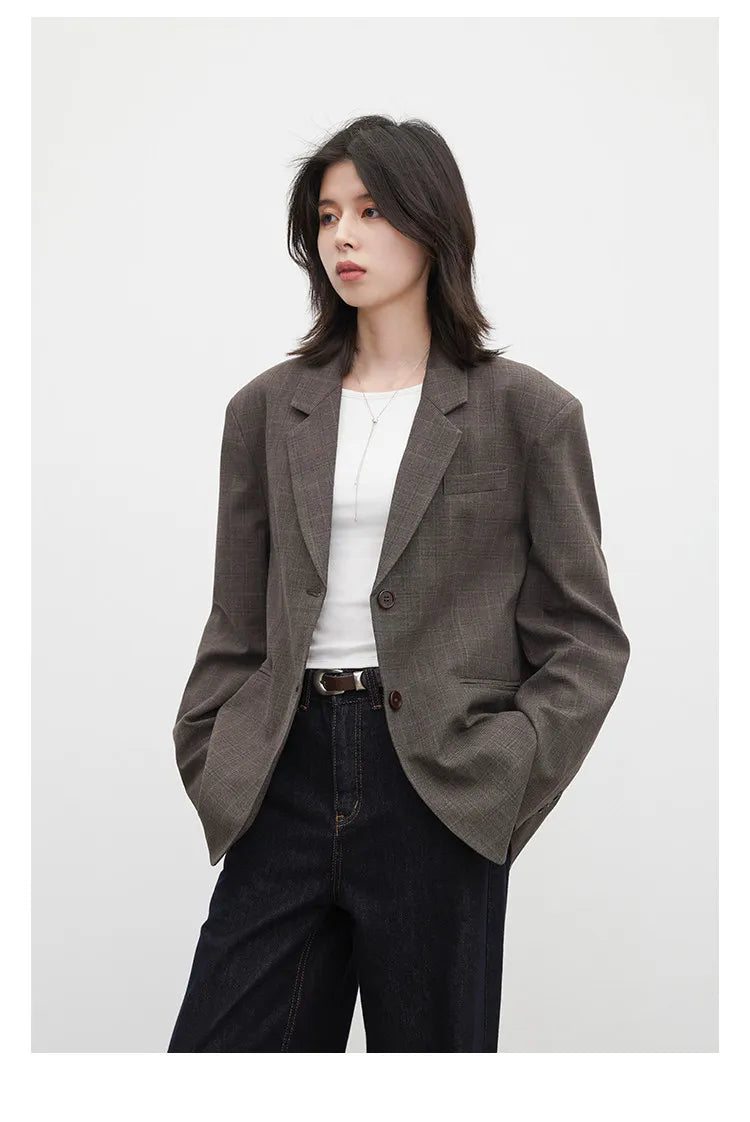 New Women Blazers Single-breasted Loose Casual Retro Striped Office Ladies Suit Jacket Female Coat Spring Autumn 2026