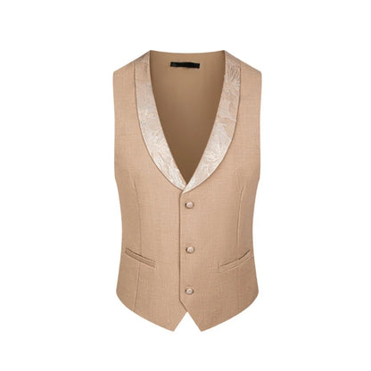 Men Suit 3 Pieces Khaki Floral Pattern Single Button With Lapel For Wedding Banquet Birthday Business Work Jacket Vest Pants