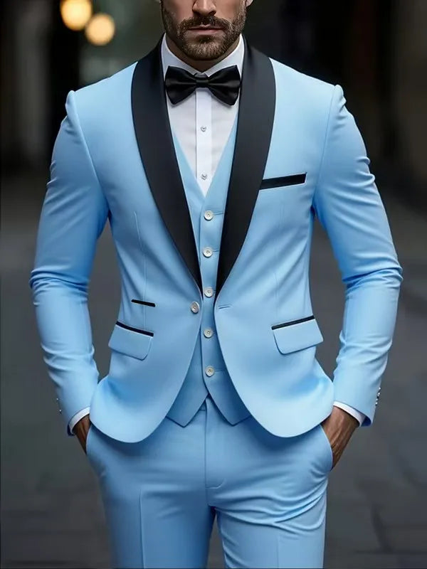 Costume 3 pièces de smoking multi-couleurs pour homme, revers châle noir, coupe ajustée, tenue formelle pour mariage, bal de promo et banquet