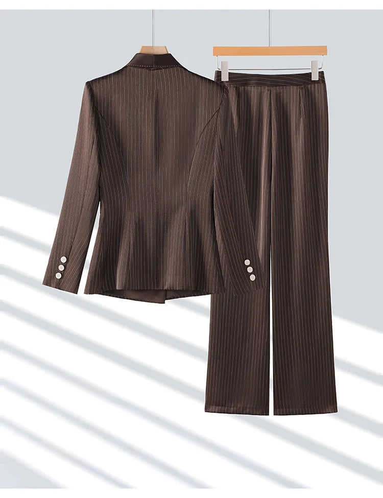 Office Ladies Formal Pant Suit 2 Piece Set Women Ebony Black Female Long Sleeve Business Work Wear Blazer Jacket And Trouser