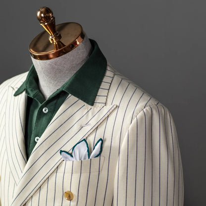 New Men's Suit One Piece Blazer Double Breasted Peaked Lapel Pinstripes Formal Tuxedo Work Wedding Groom Tailored Costume Homme