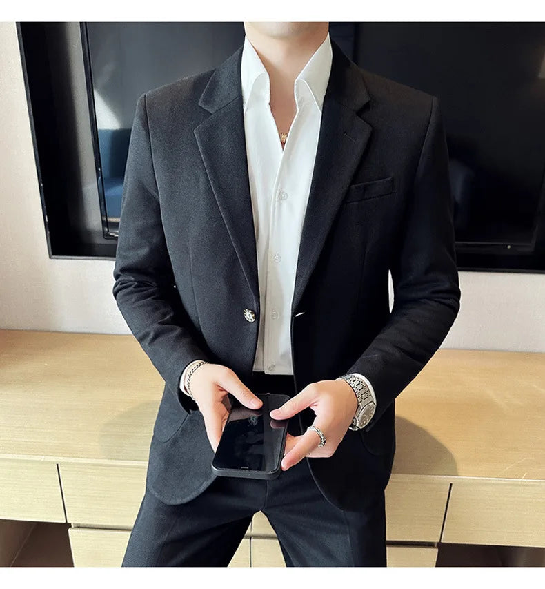 Autumn Winter New Woolen Slim Fit Suit Coat Men Fashion Casual Business Social Party Dress Men's Suit Jackets Tailcoats 4XL-M