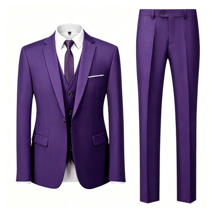 ( Jacket+Vest+Pants ) Brand Solid Color Formal Office Business Men's Suit Groom Wedding Dress Party Male Casual Suits