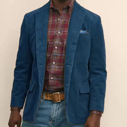 Men's Corduroy Blazer Single Breasted Notched Lapel Business Casual Suit Jacket