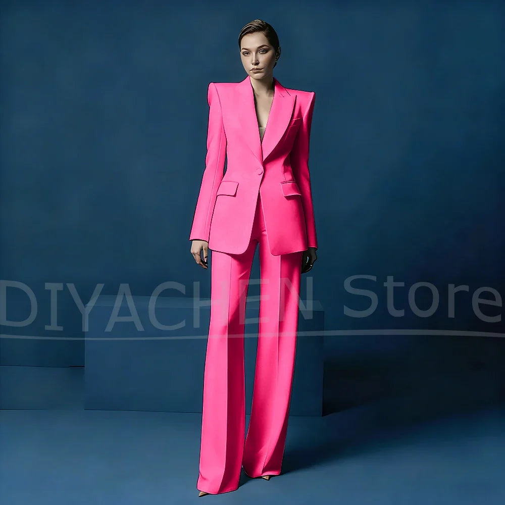Women's Blazer and Wide-Leg Pants Suit Set Slim Fit One Button Jacket with Peak Lapel Elegant Formal Outfits for Office Party