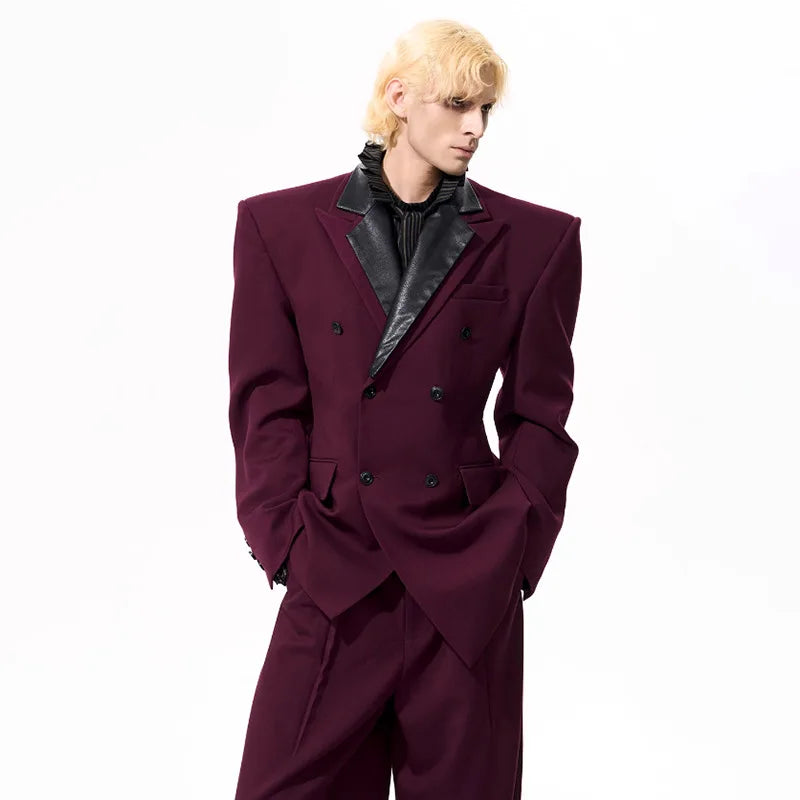 Luxury Social Clothes Men's Fashion Detachable Leather Neck Design Blazer Coat Men's 2025 Double Breasted Jacket JY4350