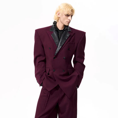 Luxury Social Clothes Men's Fashion Detachable Leather Neck Design Blazer Coat Men's 2025 Double Breasted Jacket JY4350