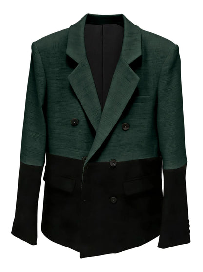 Men's Linen Color Block Blazer Double Breasted Notch Lapel Lightweight summer Sport Coat Fashion Jacket for Party & Streetwear