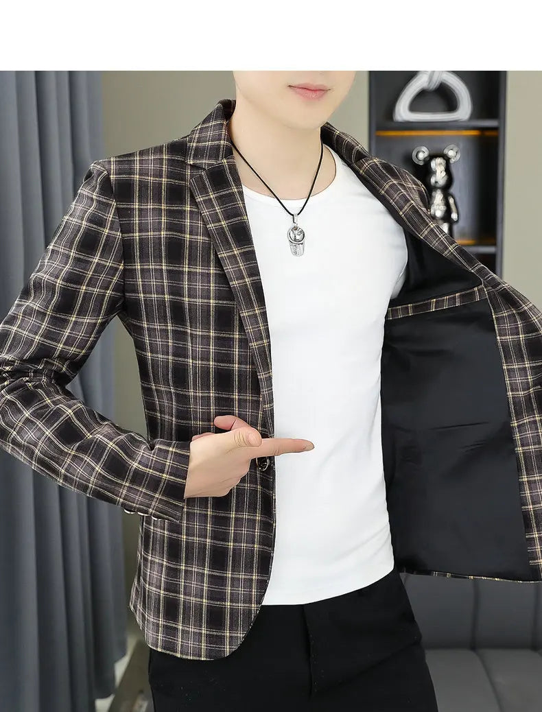 2026 Blazer Outdoor Men's Checked Fashion Business Trend Wedding Slimming Gentleman Casual Korean Travel High Formal Wear Blazer
