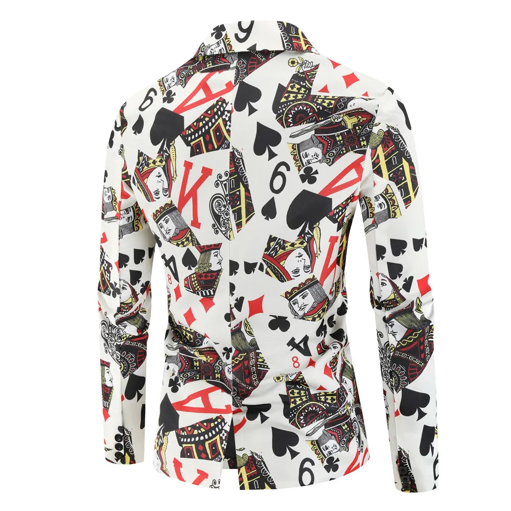 Playing Cards Poker Print Funny Mens Blazer Jacket 2026 Korean Fashion Party Prom Costume Homme Men's Vintage Suit Blazer Hombre