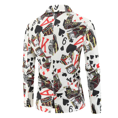Playing Cards Poker Print Funny Mens Blazer Jacket 2026 Korean Fashion Party Prom Costume Homme Men's Vintage Suit Blazer Hombre