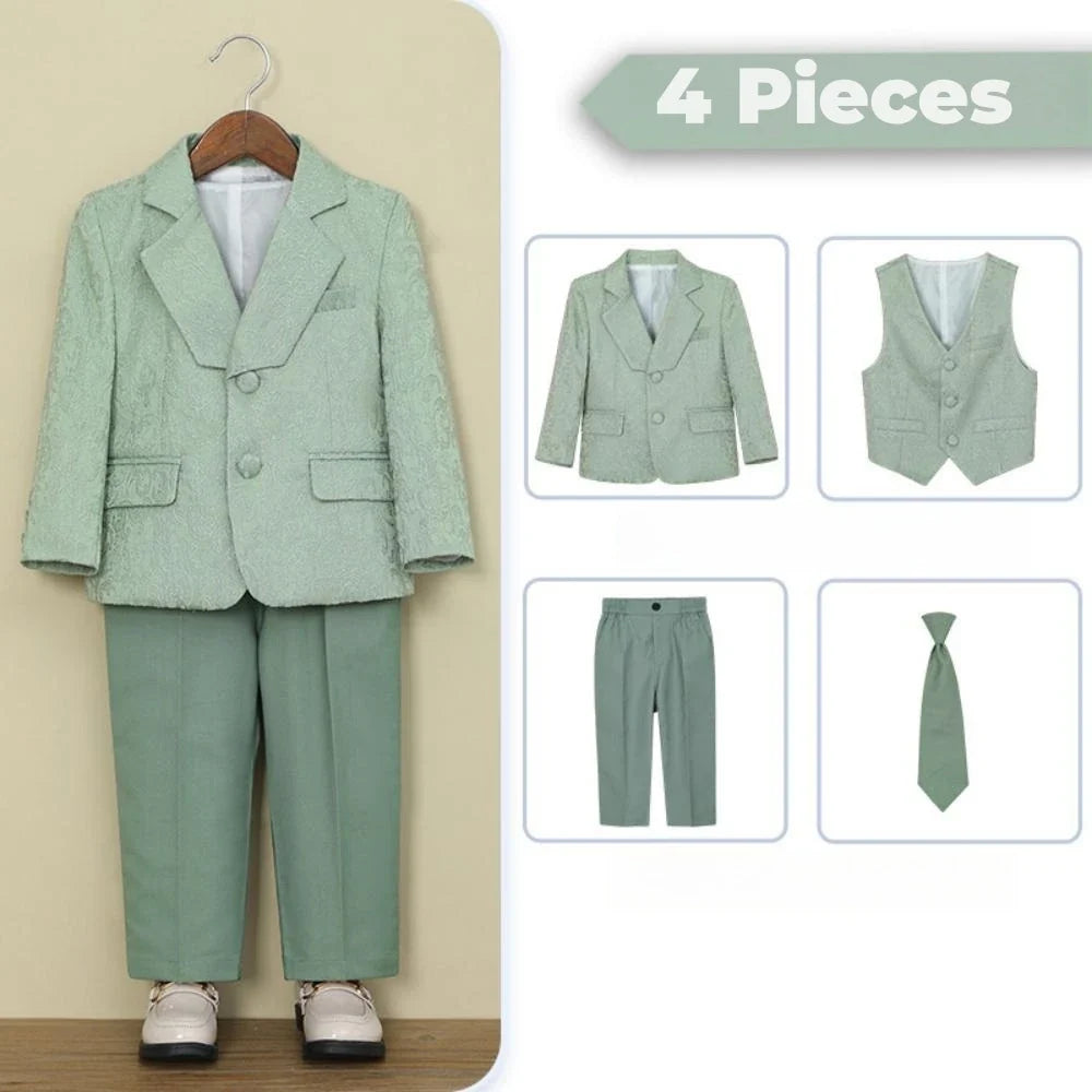 Jacquard Boys Slim Fit Suits 4 Pieces Wedding Birthday Party Wear,Notched Lapel Kids Suit Set Piano Performance Tuxedo