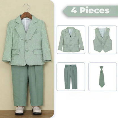 Jacquard Boys Slim Fit Suits 4 Pieces Wedding Birthday Party Wear,Notched Lapel Kids Suit Set Piano Performance Tuxedo