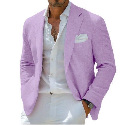 Men's Linen Blazer Notched Lapel Casual Business Sport Coat Slim Fit Breathable Wrinkle-Resistant Wedding Business Tuxedo Jacket