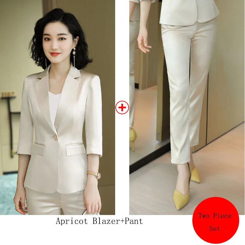 High-end Premium Women's Blazer Pant Two Piece Office Suit 2022 Spring New Elegant Temperament Female Jacket Casual Ninth Pants