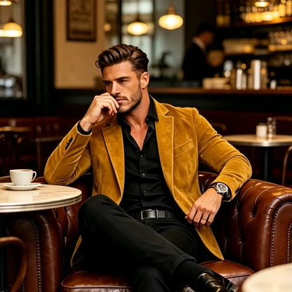 Luxury Men's Suede Texture Blazer Notched Lapel Slim Fit 2 Button Sport Coat Business Casual Formal Wedding Party Suit Jacket