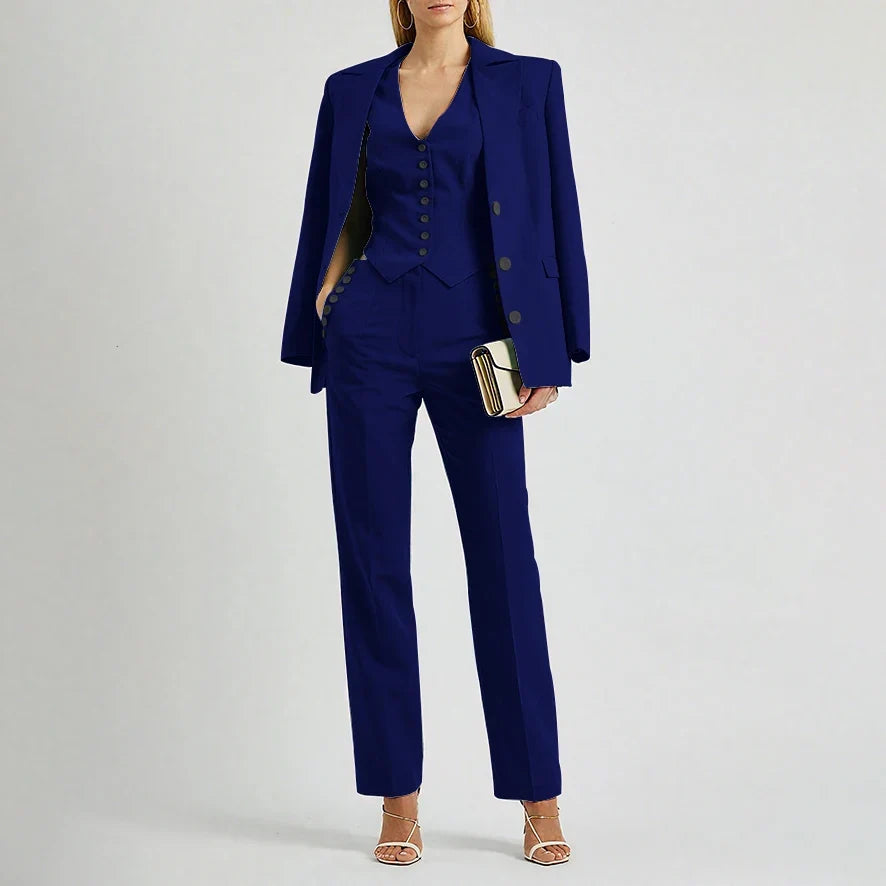 Slate Green Women's Suit Customized Elegant Single-breasted Peaked Lapel Three Pieces (Jacket+Pants+Vest) Office Lady Set
