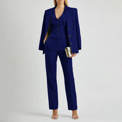 Slate Green Women's Suit Customized Elegant Single-breasted Peaked Lapel Three Pieces (Jacket+Pants+Vest) Office Lady Set