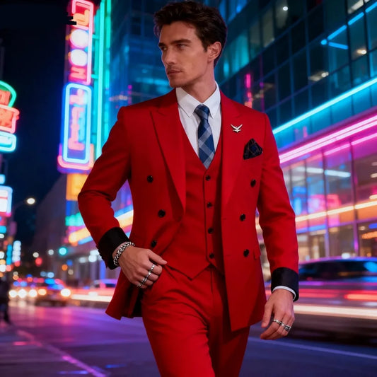 Men's Double Breasted 3 Piece Suit Set, Plus Size Slim Fit Formal Ensemble, Youth Business Wedding Groom Outfit, Casual Evening