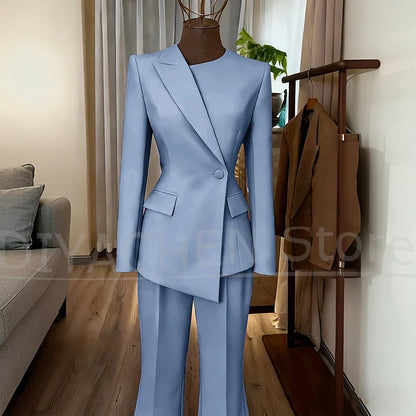 Women's Suit Slim Fit Blazer and Flared Trousers Elegant Formal Outfits Office Casual Party Fashion Pants Sets Two Piece
